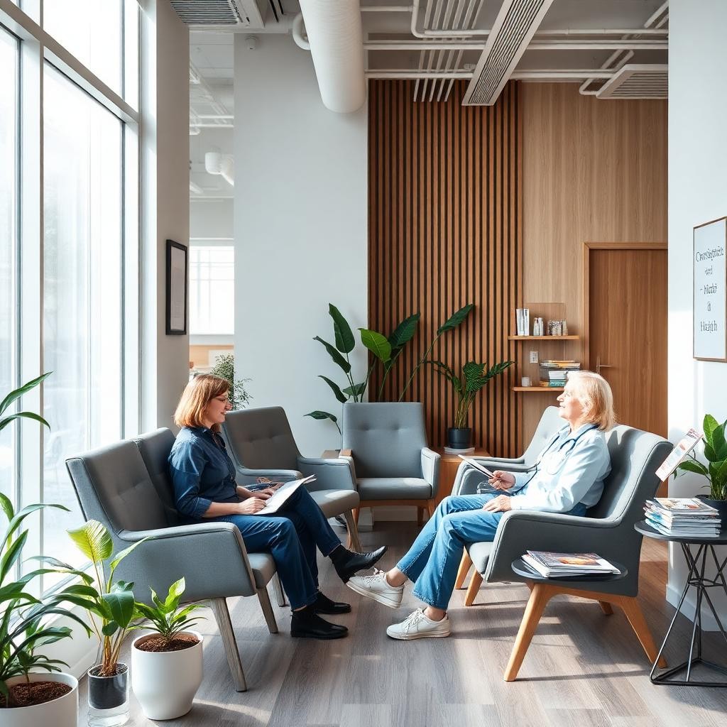 Modern waiting room with natural light at Sunrise Family Medical Centre